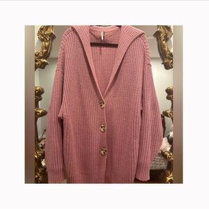 Free People Mauve Button-Up Chunky Cardigan